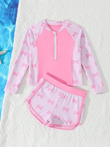 Image of SEGT Girl's Floral Long Sleeve Rash Guard with Bikini Bottom 2 Piece Swimsuit Set