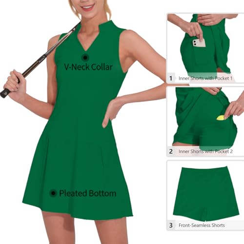 M MOTEEPI Athletic Workout Dress for Women Sleeveless Womens Golf Dress Tennis with Shorts and Pockets3