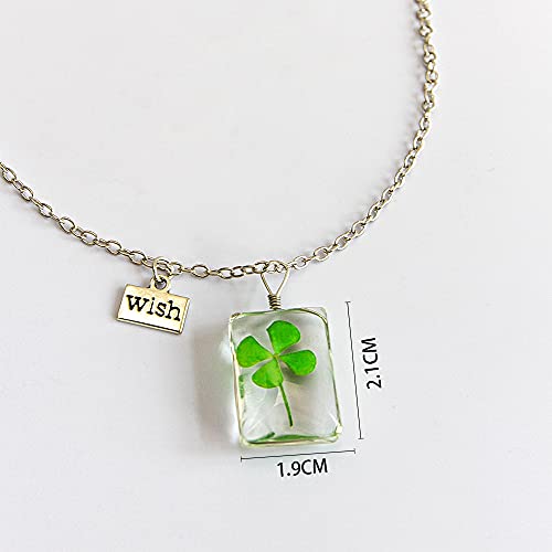 Yocoyee Dried Leaves Lucky 4-Leaf Clover Sunflower Pendant Necklace St. Patrick's Day Square round Glass Love and Luck Plant Jewelry for WomenGift - Image 3