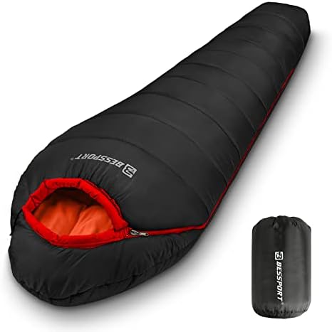 Bessport Schlafsack -10 ℃ - 15 ℃ 4 Jahreszeiten Winter Mumienschlafsack Wasserabweisend Schlafsack für Reise Zelten Camping Outdoor Camping oder Indoor