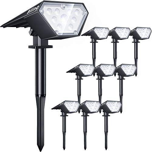 Biling Solar Spotlights Outdoor, 2-in-1 Solar Landscape Lights 12 LED Bulbs Solar Powered Lights IP67 Waterproof Adjustable Wall Light for Patio Pathway Yard Garden Driveway Pool - White(10 Pack)