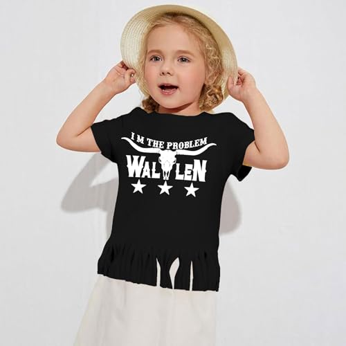 Image of Girls Western Shirt Toddler Tassels Cowgirl T-Shirt Im The Problem Country Concert Shirts Summer Short Sleeve Top