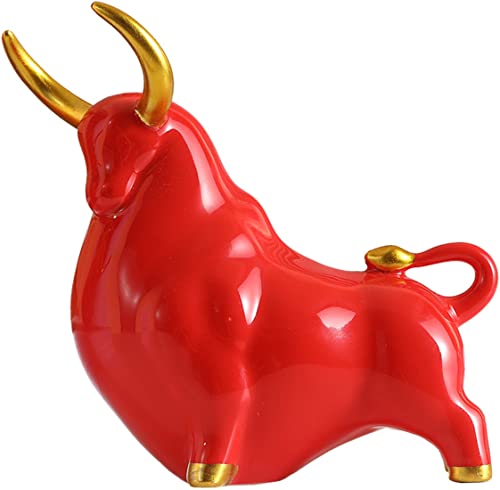 ZKSYLSM Figura decorativa de toro de Wall Street, decoración de mesa de cerámica roja, estilo simple y bonito, decoración de escritorio para oficina en casa, (B)