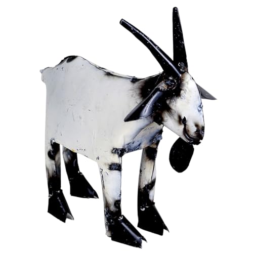 BLACK FOREST DECOR Small Rustic Goat Sculpture – Recycled Metal Garden Decor, 16" W x 14" D x 17" H