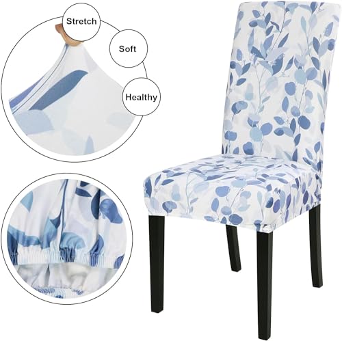 Image of Styleys Chair Covers for Dining Room, Stretch Dining Chair Cover, Washable Spandex Kitchen Chair Slipcovers (Set of 2, Leaves Bay, SD3221)