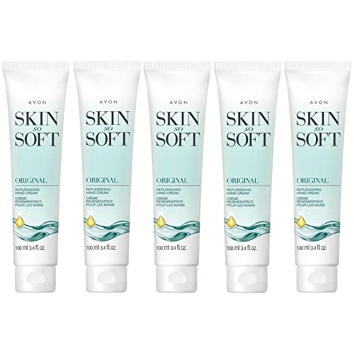Avon Skin So Soft Original Replenishing Hand Cream – 5 Pack, 3.4 fl. oz. – With Jojoba Oil for 24+ Hour Moisturization, Nourishes & Softens, Fresh Herbal Scent, Dermatologist Tested
