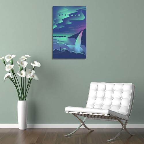 Aurore sur cascade Islande poster sur toile esthétique décoration de chambre apaisante 40x60