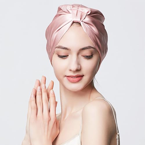 SYXLS Natural Silk Bonnet for Sleeping 100% Pure Mulberry Silk Sleep Cap for Hair Care Women Mulberry Silk Sleep Cap for Women Hair Care Soft Silk Hair Wrap Elastic Stay on Head (Pink) - Image 2