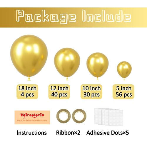 Image of Voircoloria 130pcs Metallic Gold Balloons Different Sizes 18 inch 12 inch 10 inch 5 inch Party Latex Balloons for Birthday Graduation Baby Shower Wedding Anniversary New Year Party Decorations