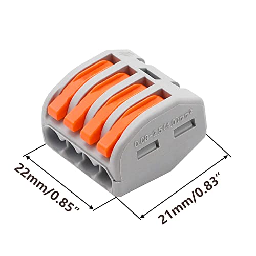 Image of Quick Wiring Connector for AWG 28-12 - Compact Splicing Wire Connectors - 4 Port Mini Wire Connectors (4pcs, 4-Port, Orange)