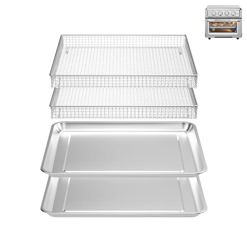 Image of Air Fryer Basket Tray Replacement for Cuisinart TOA-060 /065 /70 2Pack | 12.4 inch x11 inch Stainless Steel Baking Sheet Pan with Wire Rack, Dishwasher Safe (2 PCS)