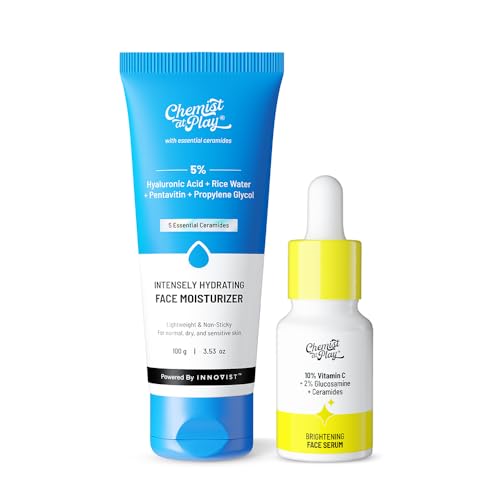 Image of Chemist At Play Hydrating Face Moisturizer & 10% Vitamin C Face Serum Combo | Hydrates, Repairs Skin Barrier & Brightens | Fades Dark Spots & Hyperpigmentation | 100g + 10ml