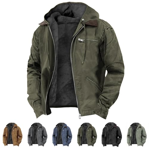 Mens Jackets,Men's Hoodie Full Zip Hoodie,Tactical Jacket,Winter Thickened Fleece Lined (Green,Medium)