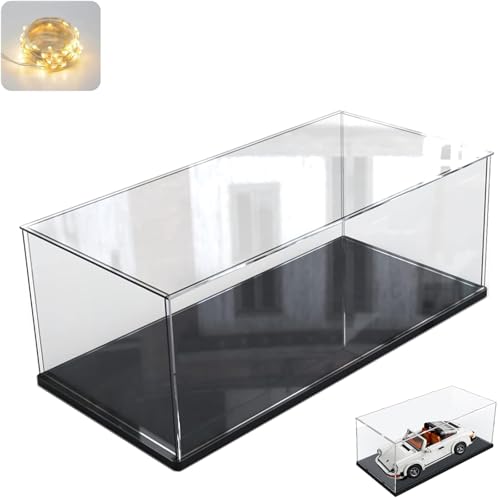 Vitrina Expositora para Colecciones para Lego 42170 10295 10265 42155, Expositor Cajas de Metacrilato Transparente Espesado Vitrina Acrílica con Base de Madera-Plástico &Luz, Interior Negro 40x20x20cm