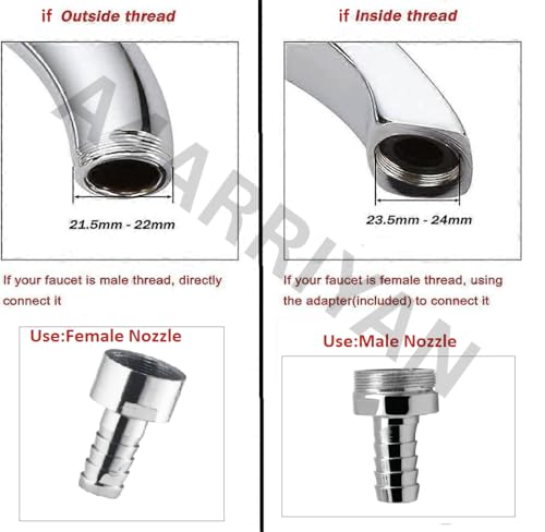 Image of Nozzle Pipe Connector Tap Adaptor For Garden Hose,Washing Machine Faucet Fitting Attachment,Chrome Plated Water Hose For indoor and Outdoor Use (Female(inside Rings /Thread))