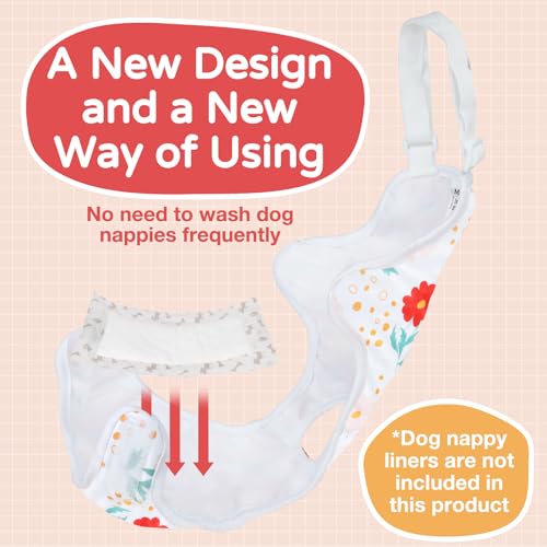 MICOOYO Hundewindel, Einteiler, Sanitärhöschen, Wiederverwendbare Hundewindeln für Hunde Welpen, waschbare Hundehose mit verstellbarem Hosenträger, Blumen, M