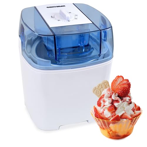 Gino Gelati Eiscreme Maschine Drions/Eismaschine Speiseeismaschine Eisbereiter, Weiß/Blau, Edelstahl, 1,5 Liter Volumen, 30 Watt Leistung, einfache Bedienung