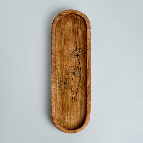 Image of SAAGA Oval Mango Wood Serving Platter | 15 x 4.5 Inch Wooden Serving Tray | Food Safe Multipurpose Snack Tea Dessert Cheese Bread Serving Plate for Kitchen Dining Cafe & Restaurant