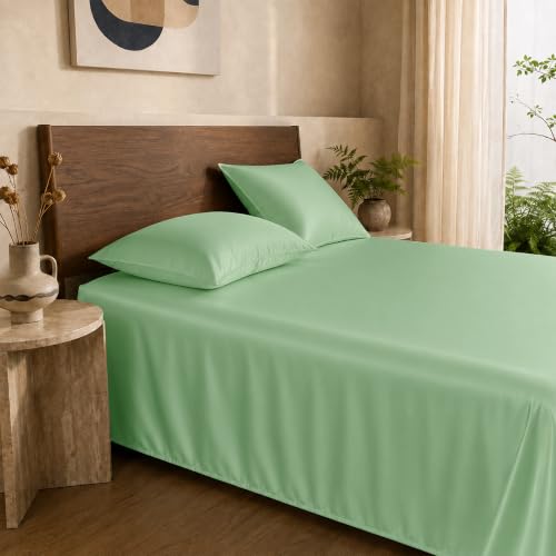 Image of HOMEMONDE 100% Bamboo King Size Flat Bedsheet with 2 Pillow Covers | 300 TC Luxury Cooling Bed Sheet | Ultra Soft, Breathable & Moisture Wicking | (Sage Green, 108x108 Inches)
