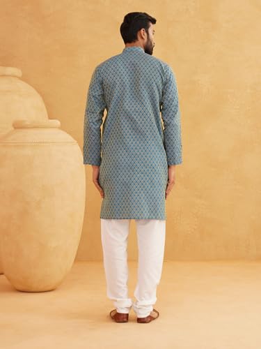 Image of SOJANYA (Since 1958 Men's Silk Blend Self Design Kurta & Off-White Churidar Pyjama Set