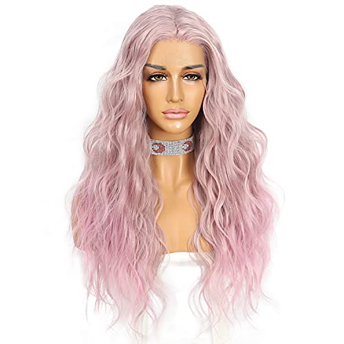 Sapphirewigs Synthetic Lace Front Wig Body Wave Heat Fiber Hair 24 Inch Purple Color With Pink Tips Long Wavy Wigs For Women Half Hand Tied Wig Cosplay Daily Use Hair #TOP2