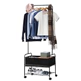 MOOACE Laundry Sorter with Clothes Rack, Rolling Laundry Cart with Storage Basket and Hanging Bar, 3-in-1 Laundry Hamper for Bedroom Laundry Room