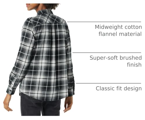 Image of Amazon Essentials Women's Regular-Fit Long-Sleeve Lightweight Plaid Flannel Shirt with Brushed Finish, Shirttail Hem