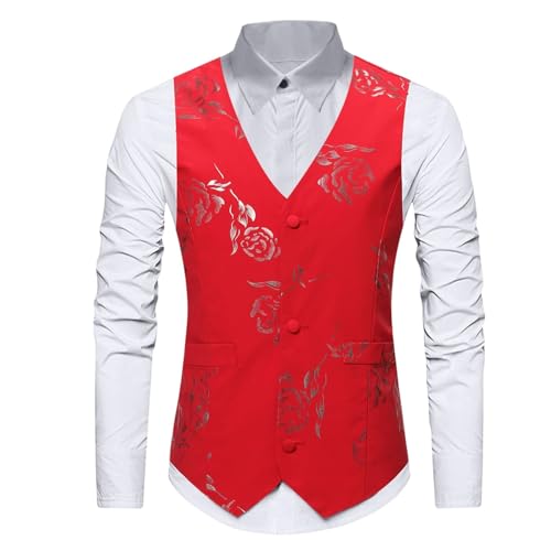 Chaleco estampado floral ajustado con botonadura simple y cuello en V de caballero