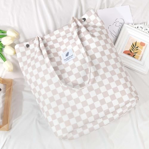 Image of Ayieyill Corduroy Tote Bag for Women Canvas Shoulder Cord Purse with Inner Pocket