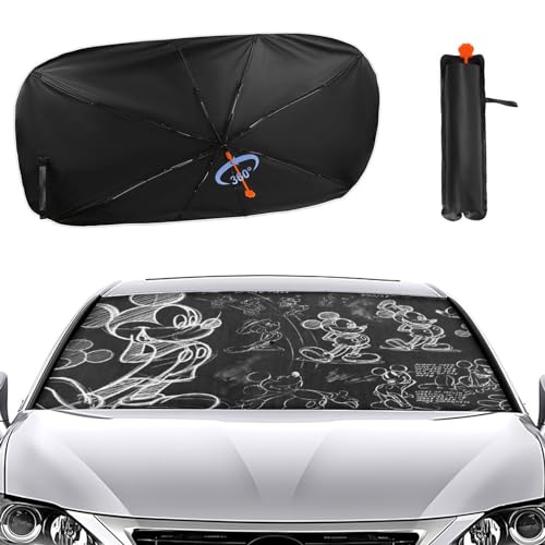 ミッキーマウス (1) 車用 サンシェード 傘型 折り畳み式 フロントガラス用 車用パラソル 日よけ 遮光 強力断熱 日焼け対策 車内用品 UVカット 紫外線反射 暑さ対策 車中泊 仮眠 プライバシー保護 盗難防止 取付け簡単 収納ポーチ付き 車保護 自動