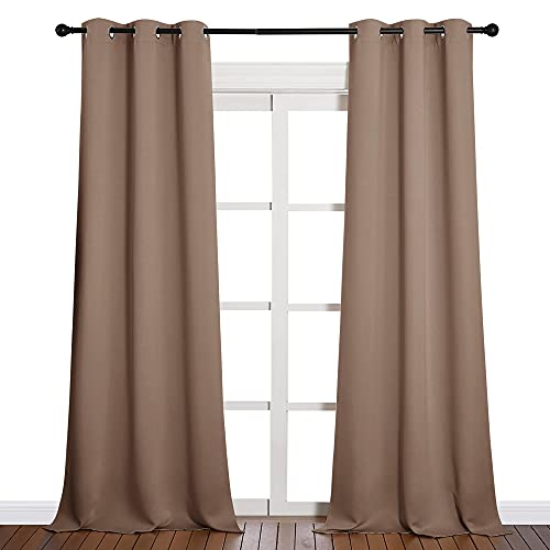 Image of NICETOWN Light Reducing Grommet Curtains - Tripe Woven Textured Soft Curtain Panels for Living Room Window Treatment Drapes (2 Panels, W42 x L90, Cappuccino)