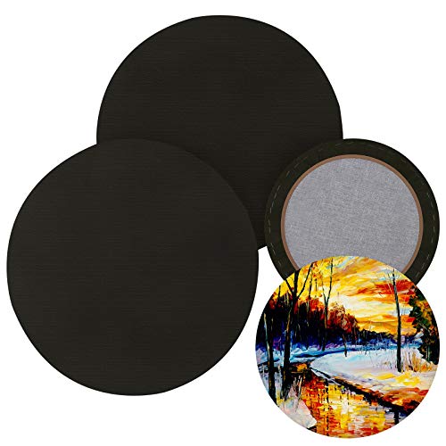 Ruisita 4 Stück Runde vorgespannte Leinwand grundierte Leinwand Boards für Malerei Künstler Leinwand Professionelle gespannte Boards für Acrylmalerei Ölmalerei Schwarz Cover