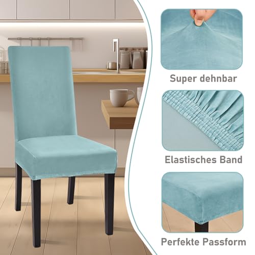 Alishomtll Samt Stuhlhussen 4er Set Stuhlbezug Schwingstuhl Graublau - Bild 3
