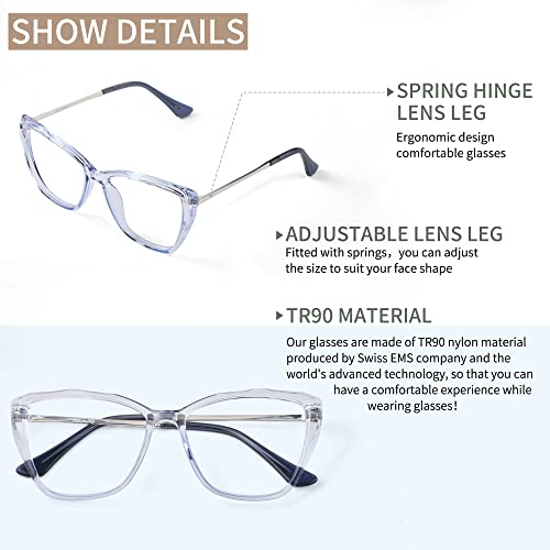 Image of Blue Light Blocking Glasses Cat-Eye Stylish Computer Eyeglasses UV Ray Filter Women AB3304 (Blue)