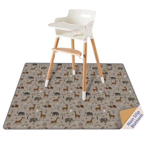Blissful Diary Baby Splat Mat for Under High Chair, 50.4 x 50.4 Inch Wipeable Splash Mat, Waterproof and Washable, Anti-Slip Floor Protector, Elephant&amp;Giraffe