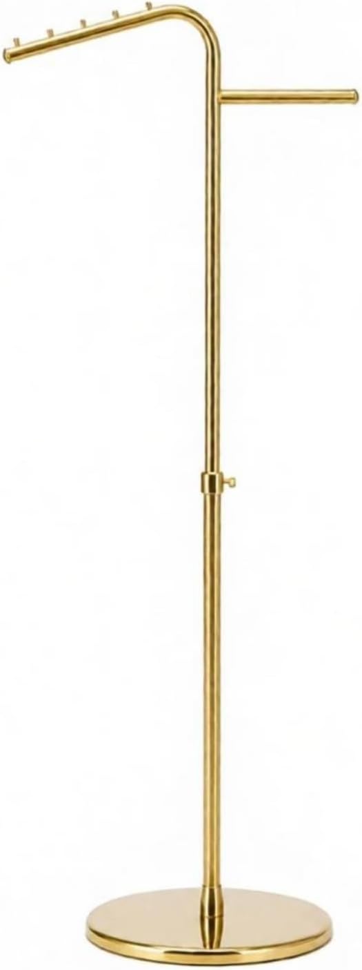 Milageto Stainless Steel Clothing Display Rack, Gold Thickened Round Base, Stainless Steel Front-Hanging Slanted Rod with Round Base, Adjustable Height 110-180cm