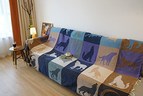 Knit Woven Super Soft Chenille Wolf Throw Blanket With Tassels Bohemian Throw Covers Large Couch Furniture Sofa Chair Loveseat Recliner Over Sized Cover (Wolf, S (60" X 75")) #TOP2