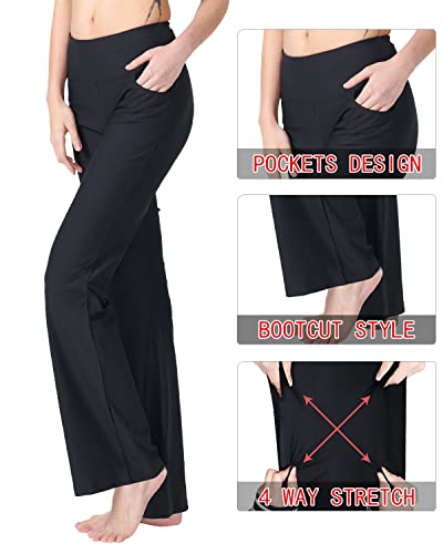 Image of Zeronic Women's Bootleg Yoga Pants with Pockets Long Bootcut Workout Running Pants Tummy Control Pockets Work Pants for Women