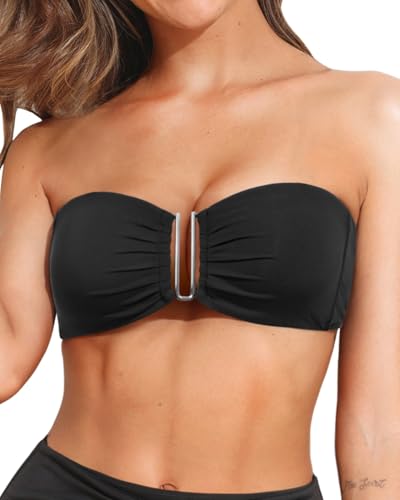 Image of Women Bandeau Bikini Top Strapless Swimsuit Top | Twist Front, Adjustable Straps, Non-Slip, Built-in Cups for Secure Fit