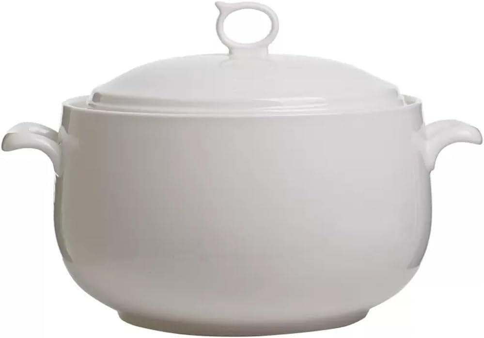 Soup Bowl Ceramic Soup Bowl Large Household Soup Pot with Handle Lid 8 Inch Creative White Soup Pot Deep Bowls (A Small)