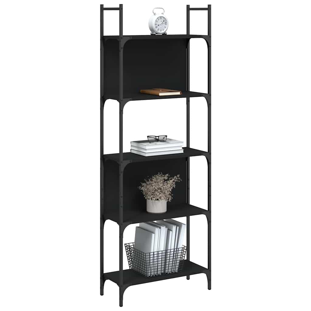 Libreria a 5 ripiani, nero, 60,5 x 24 x 166,5 cm, in legno, acciaio, versatile, per soggiorno, ufficio, camera da letto, cantina, con supporto da parete