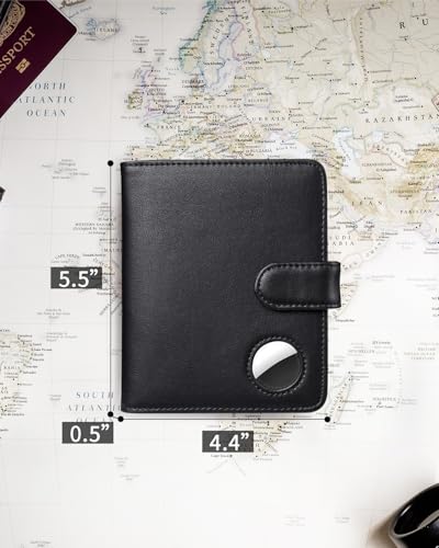 Image of Passport Holder for Travel with AirTag Holder- Leather RFID Blocking Travel accessories with 5 Cards Slot&1ID Window,Magnetic Closure,Gift Box(Air Tag Not Included)