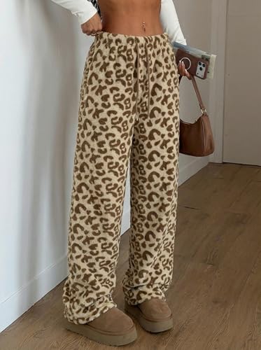 Image of ZAFUL Women's Fuzzy Plush Pajama Pants Wide Leg Pj Bottoms Lounge Pants