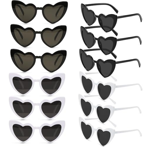 Epokus Schwarz und Weiß Herz Sonnenbrille,Vintage Herzform Brille,12 Stück Herzförmige Party Sonnenbrille,70er Jahre,Mode Hippie Brill für Urlaub,Party,Hochzeit,Karneval,Fotoshooting