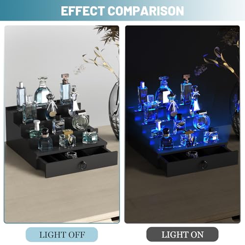 LED Lighted Cologne Organizer for Men, 4 Tier Wood Perfume Organizer with Velvet Lined Drawer, Multi Lighting Modes Perfume Display Holder with Remote Control, Cologne Shelf Stand, Nice Gift for Men by upcessory - Image 5