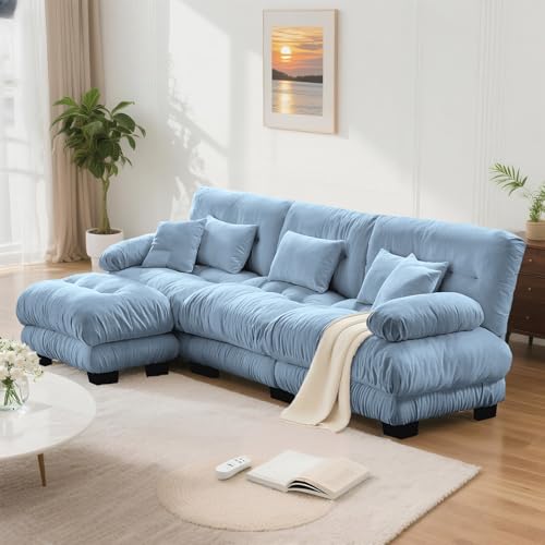 Image of SoarFlash Velvet Sectional Sofa Ottoman, Blue