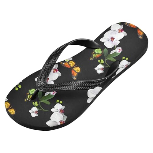 Butterfly Bloom Black Flip Flops for Beach Thong Sandals Anti-slip Lightweight Shower Shoes for Indoor Outdoor House2
