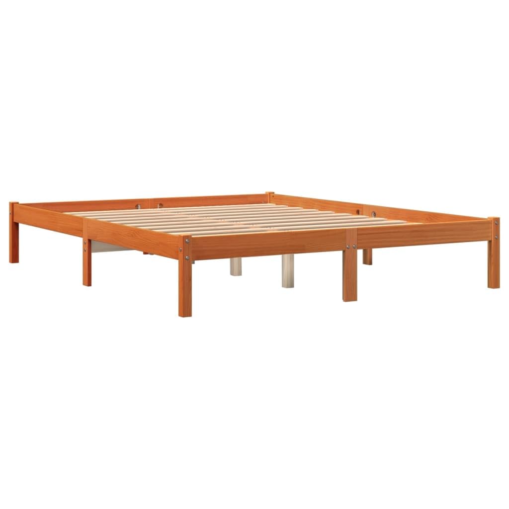 vidaXL Bed Frame, Bed Base for Bedroom, Mattress Foundation for Double, Bedstead, Modern Style, Wax Brown 150x200 cm King Size Solid Wood Pine — image 1