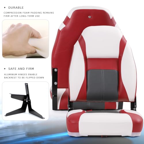 SUNDGORA High Back Folding Fishing Boat Seat 2 Seats with Storage Bag, for Marine Bass Jon Boat Chair, 4 Mounting Screws Included,White/Wine Red/Charcoal by SUNDGORA - Used condition - Image 5