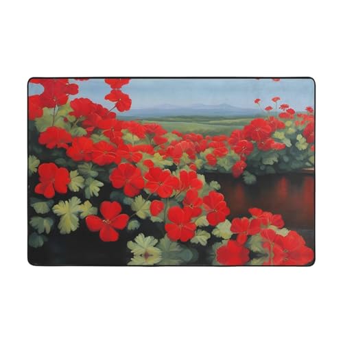 BROLEO Rote Geranie Topfpflanzenbild, Flanell, absorbiert Wasser, Bodenmatte, 91,4 x 61 cm: feiner Samt, absorbiert Wasser, langlebig, weich